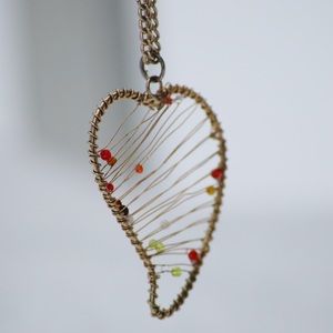 Beaded wire boho heart necklace